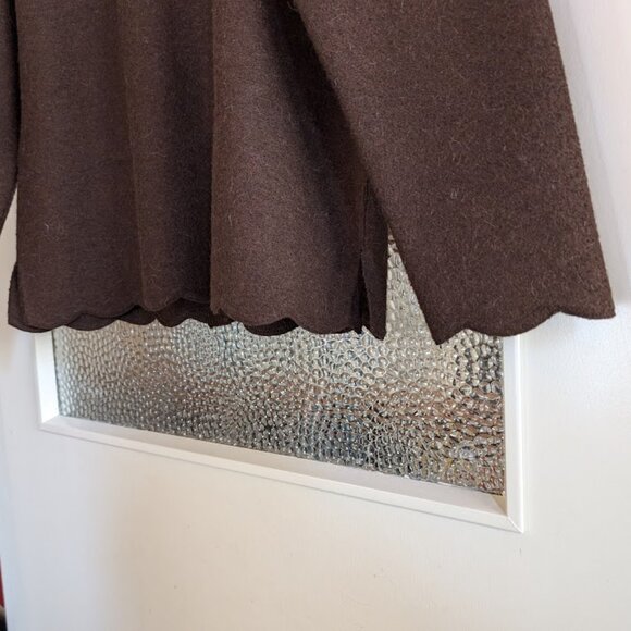 Beyond Threads Alpaca Sweater Jacket Wool Rich Brown Scalloped Edges Structured - Picture 10 of 16